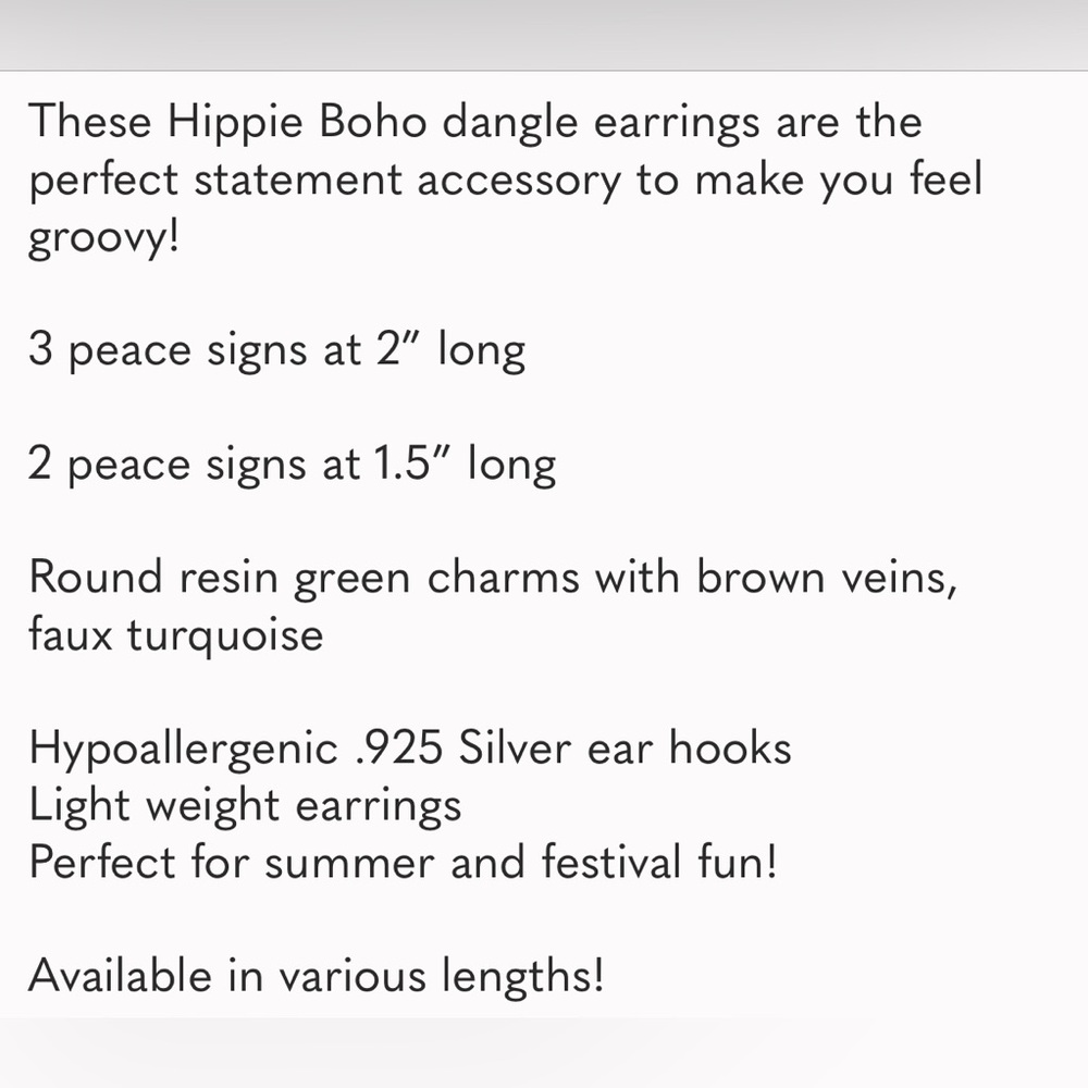 Handmade Earrings Peace Sign Turquoise Hippie Boho Dangle Silver Green - Picture 8 of 8